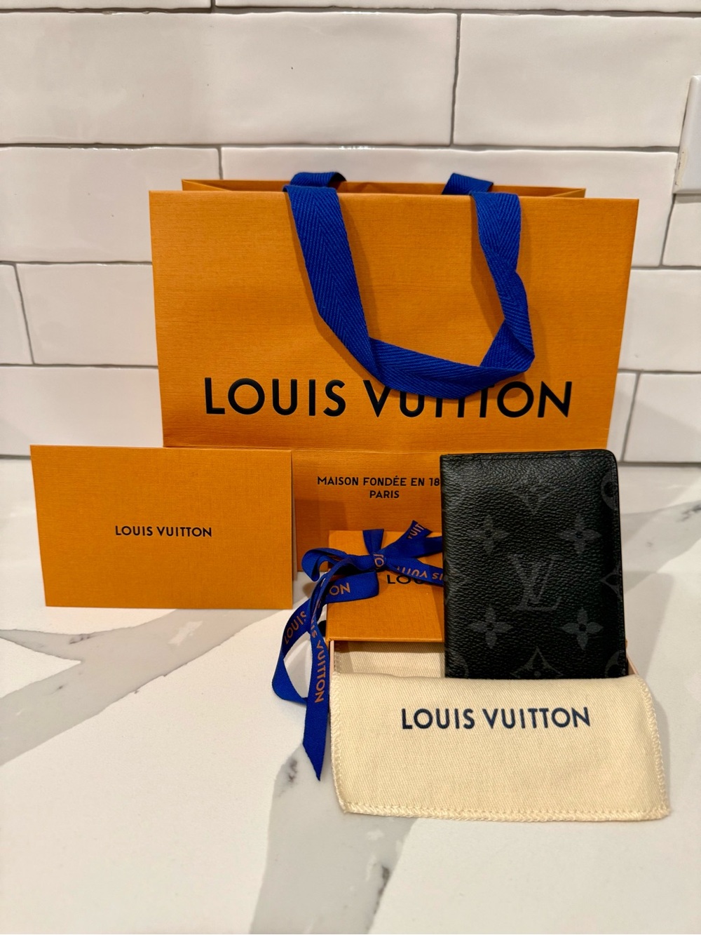 Louis Vuitton Black Monogram Canvas Card Sleeve with Orange Gift Packaging